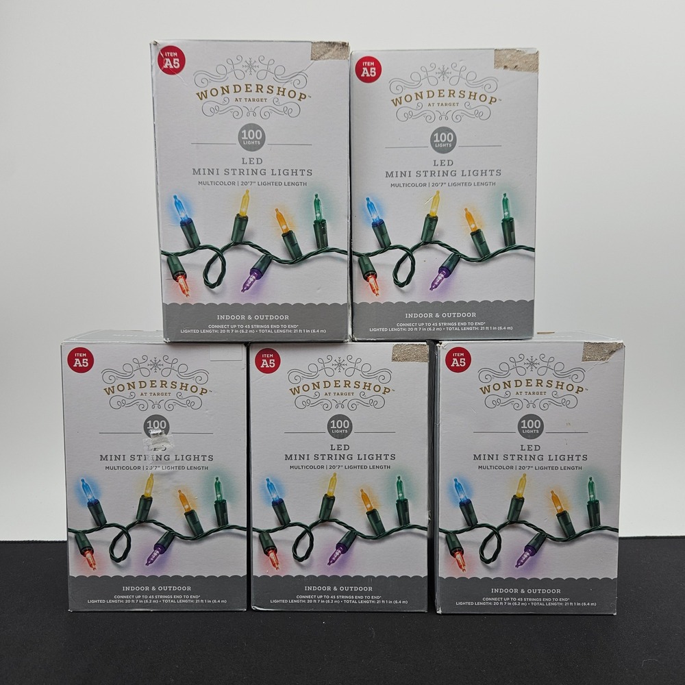Lot of 5 Wondershop Target 100 LED Mini String Lights Multicolor‎ Green Wire A5